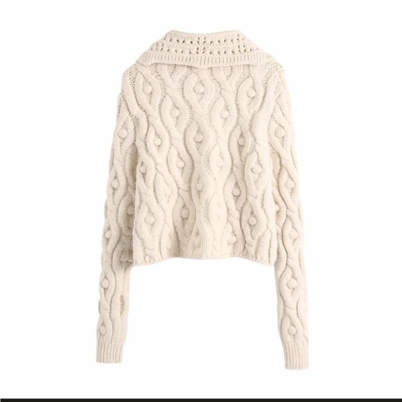 Zara Chunky Cable Knit Cropped Cardigan Sweater in Size Small - Picture 8 of 11